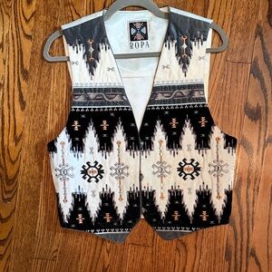 Vintage Hairston Roberson ROPA Women's Black & White Aztec Vest velvet